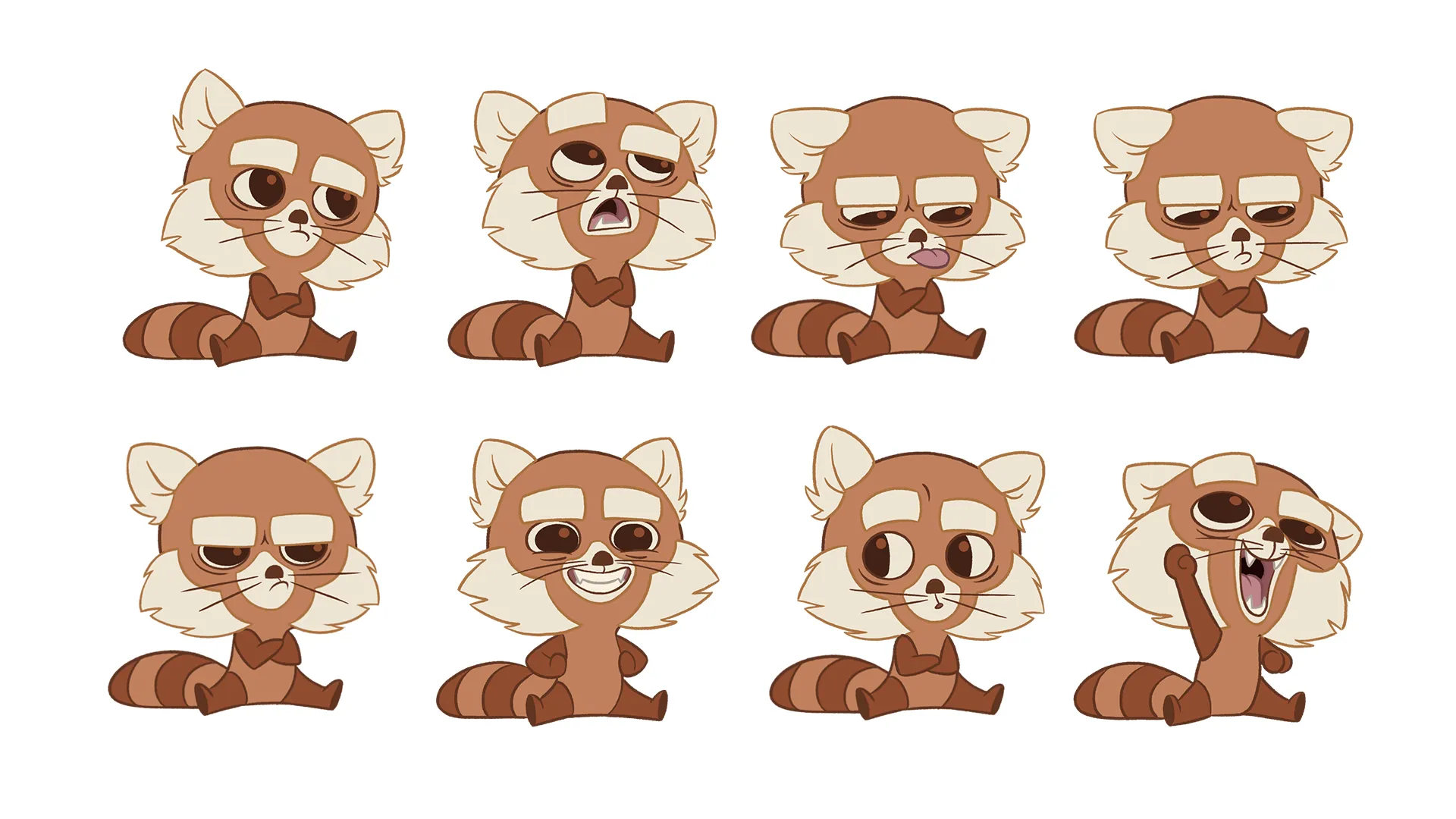 A character expression sheet of the panda character made for Veikkaus Herkkuzoot 2D animation production.