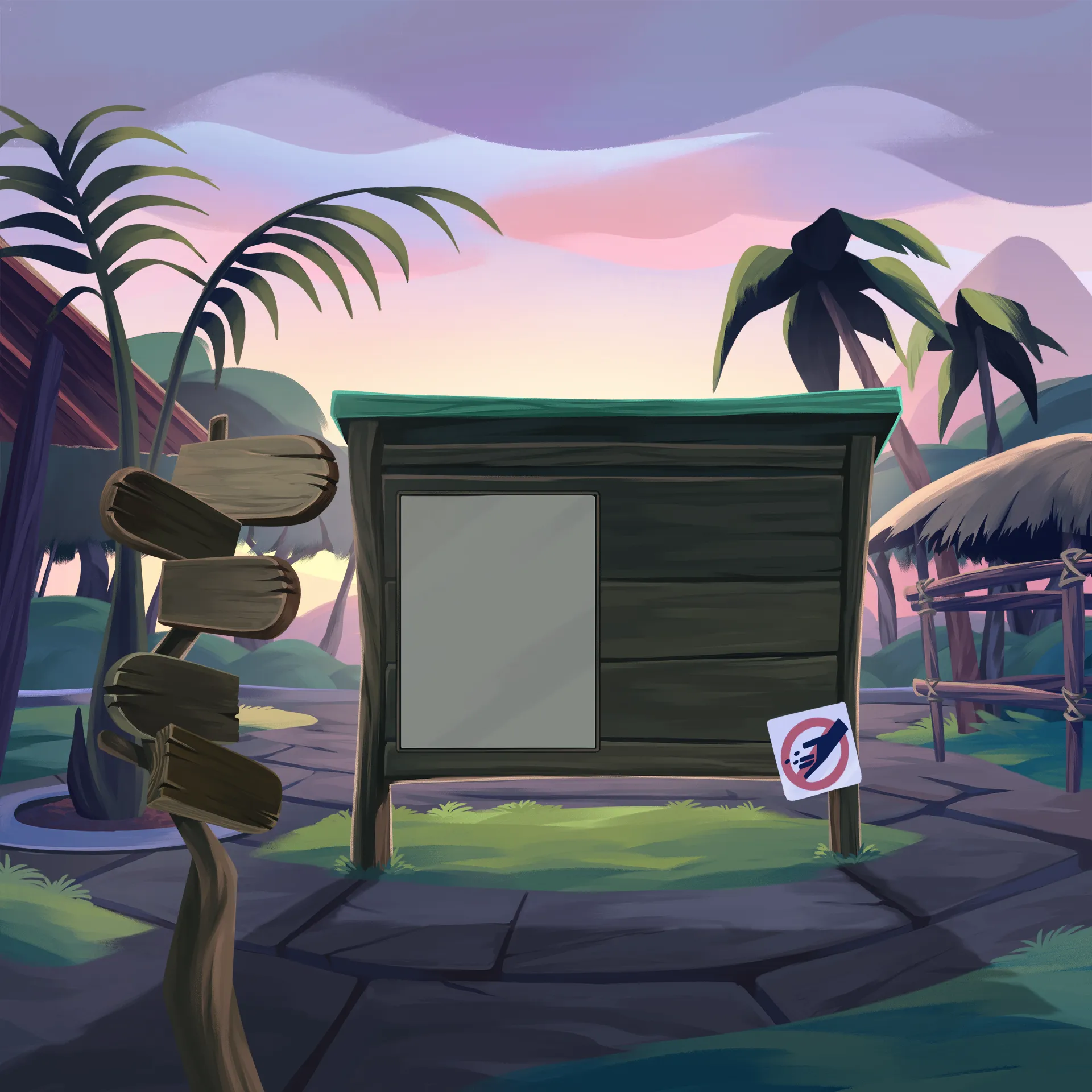 Background illustration of an info board of a zoo. Made for the 2D animation production Veikkaus Herkkuzoot.