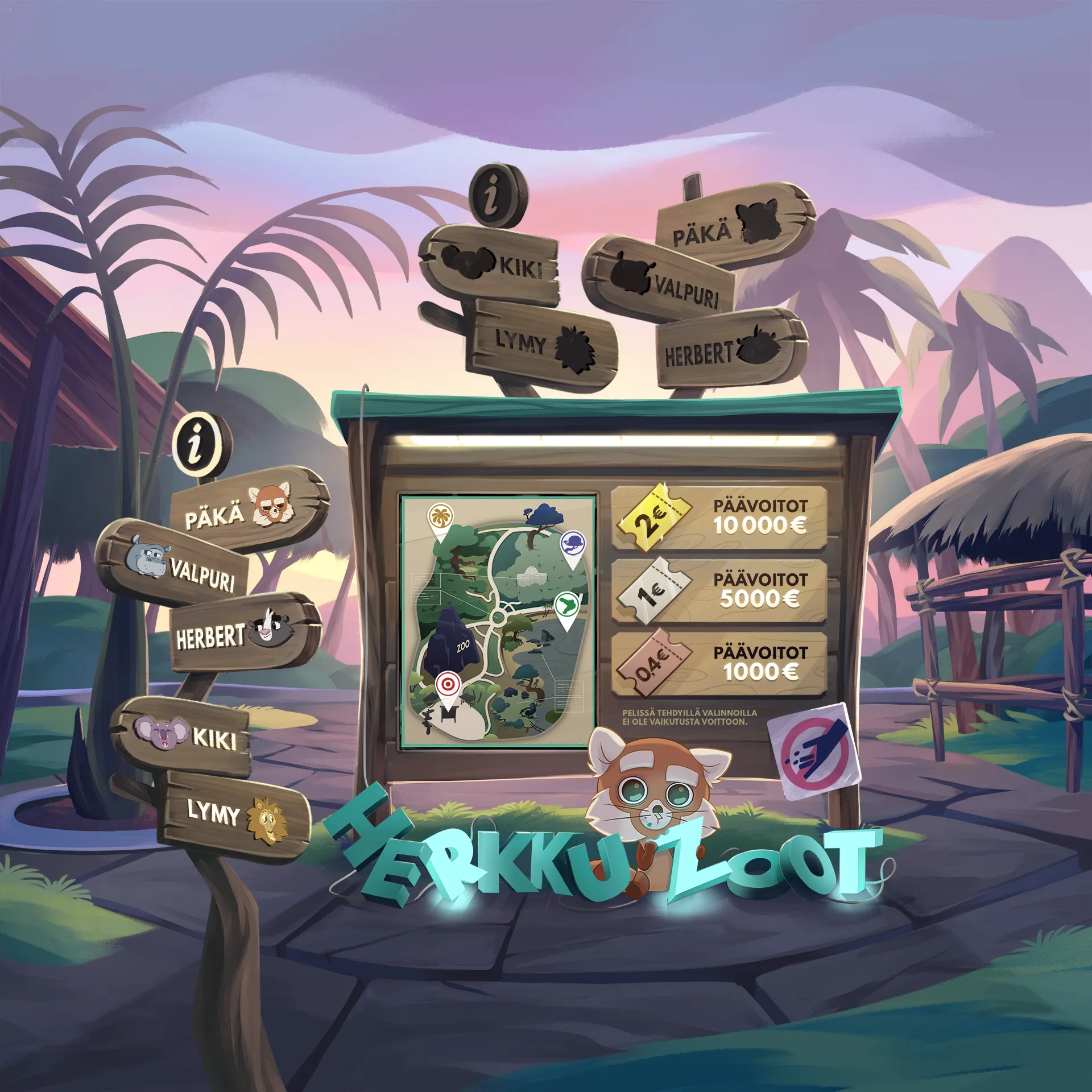 Background illustration of an info board of a zoo. Made for the 2D animation production Veikkaus Herkkuzoot.