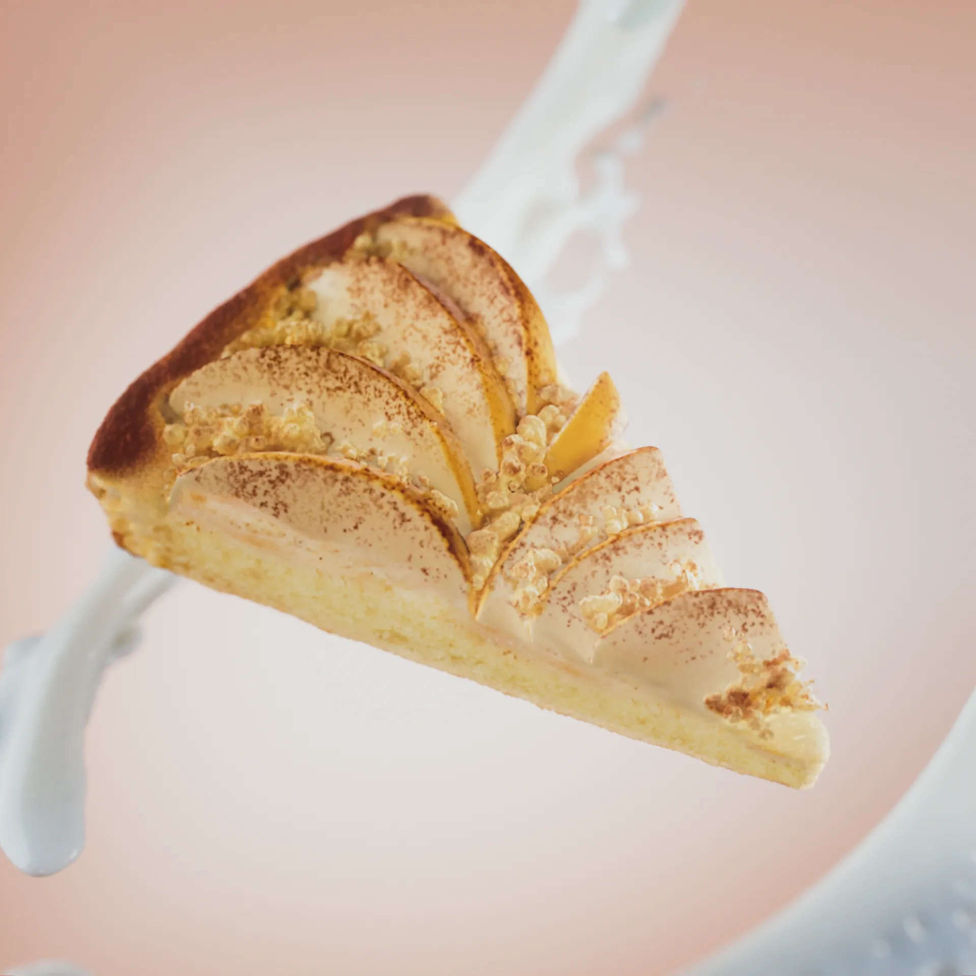 Image of a slice of apple pie. Still image from an animation made for Ingman Cake Ice Creams.