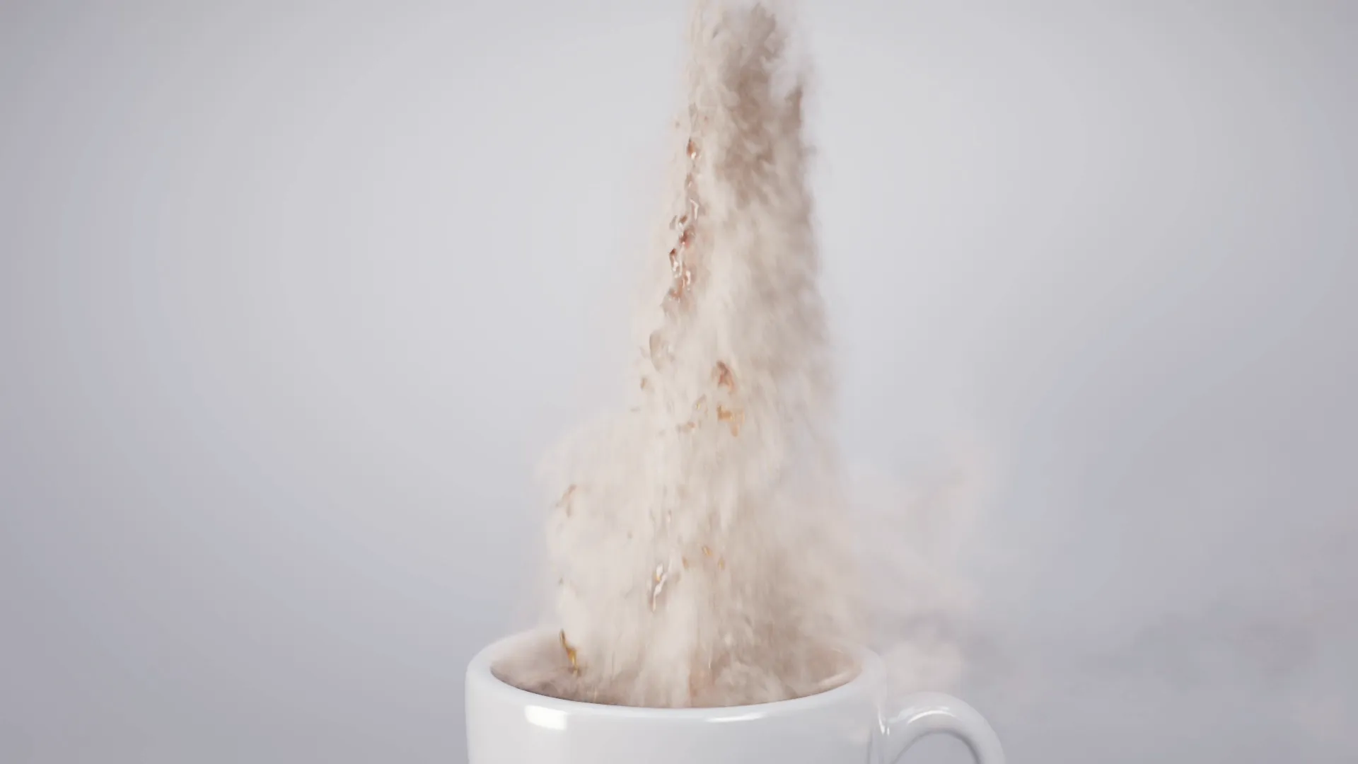 A geysir from a cup of coffee, an image from an animation made for Paulig City Coffee using 3D animation and liquid simulations.
