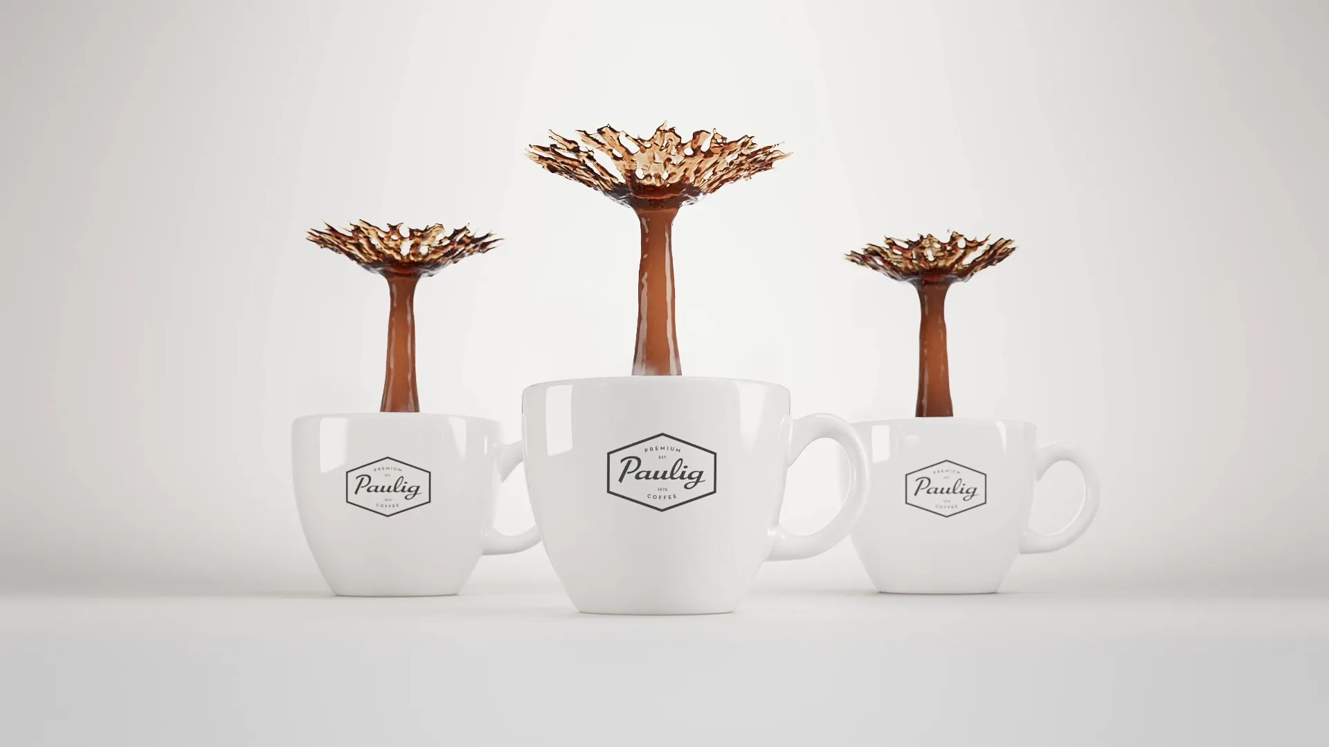 Three coffee cups with coffee formed liquid Singapore "Supertrees". Still image from an animation made for Paulig City Coffee ad using liquid simulation and 3D animation.