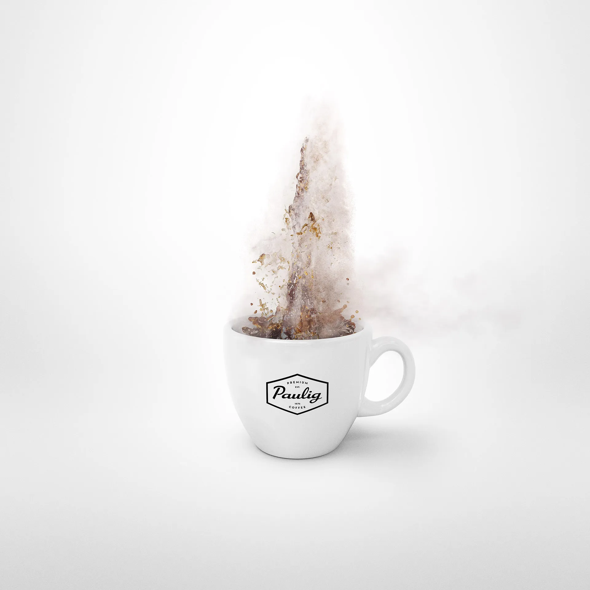 A geysir from a cup of coffee, a keyvisual from an animation made for Paulig City Coffee using 3D animation.