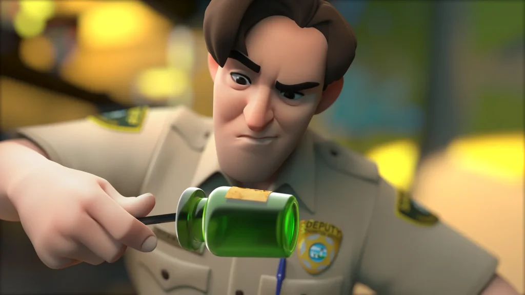 A screengrab image from the 3D character animation production we made for the game marketing animation project for Rovio Small Town Murders.