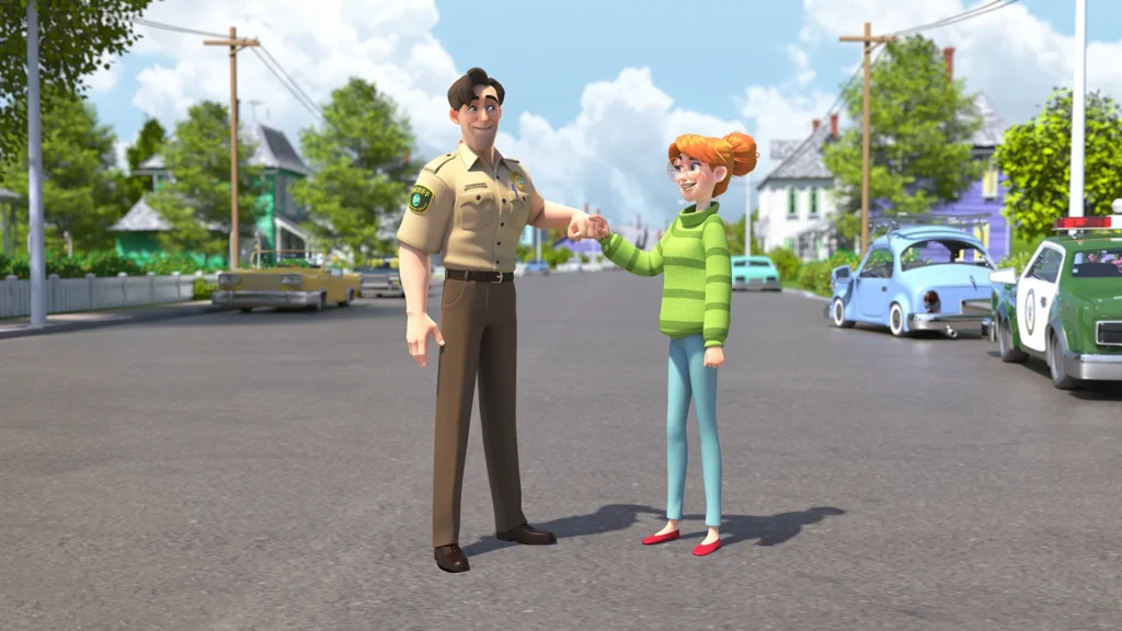 A screengrab image from the 3D character animation production we made for the game marketing animation project for Rovio Small Town Murders.