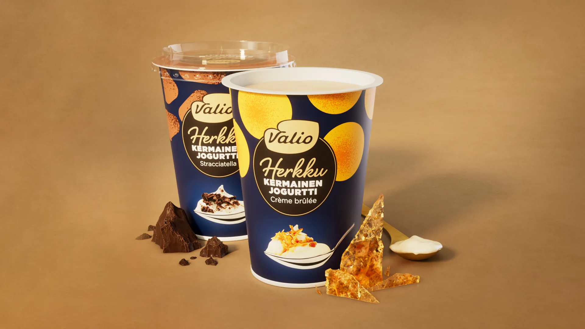 A packshot image of an animated commercial for Valio Herkku Jugurtti.