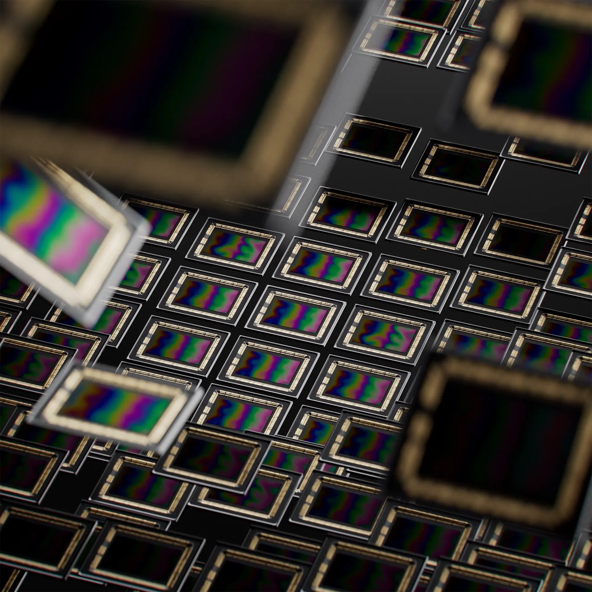 An image of a collection of photosensors. Still image from a 3D animation made for Zeiss ZX1 camera.