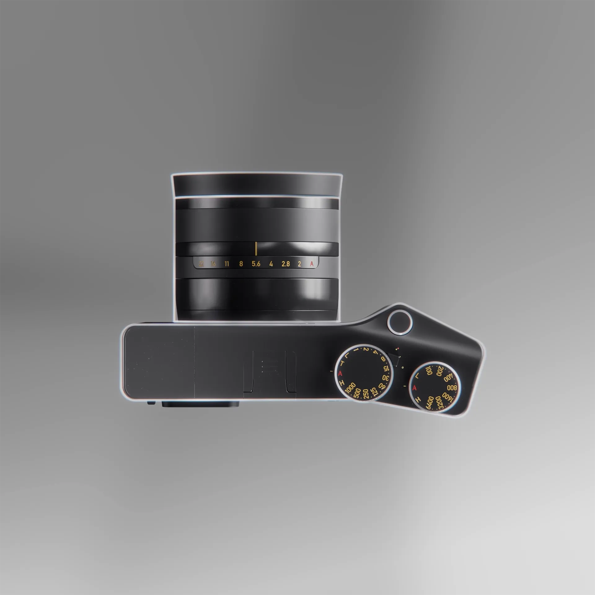 Top down image of a Zeiss ZX1 camera. Still image from a high-end high tech 3D product animation we made for Zeiss.