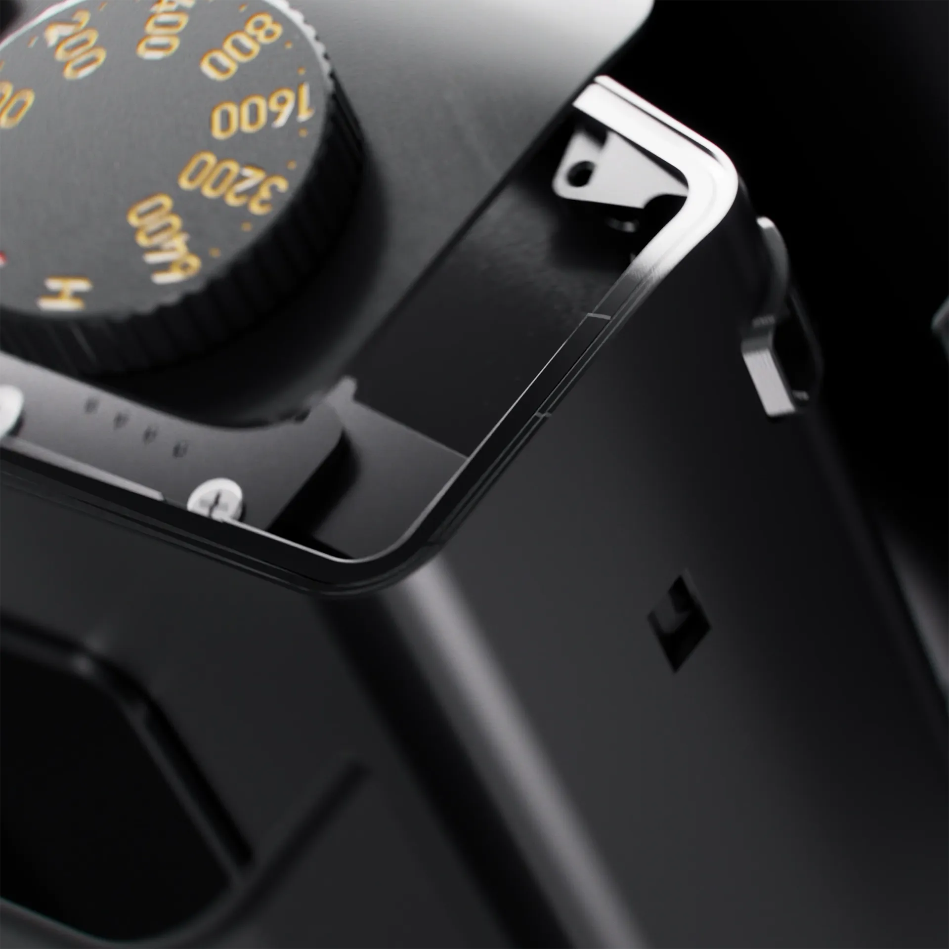 Close up image of ISO selector of the Zeiss ZX1 with the inner workings of the camera exposed. Still image from a product animation we made for Zeiss.