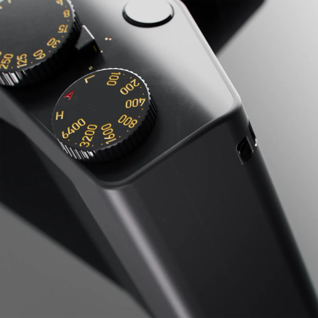 Close up image of ISO selector of the Zeiss ZX1. Still image from a product animation we made for Zeiss.