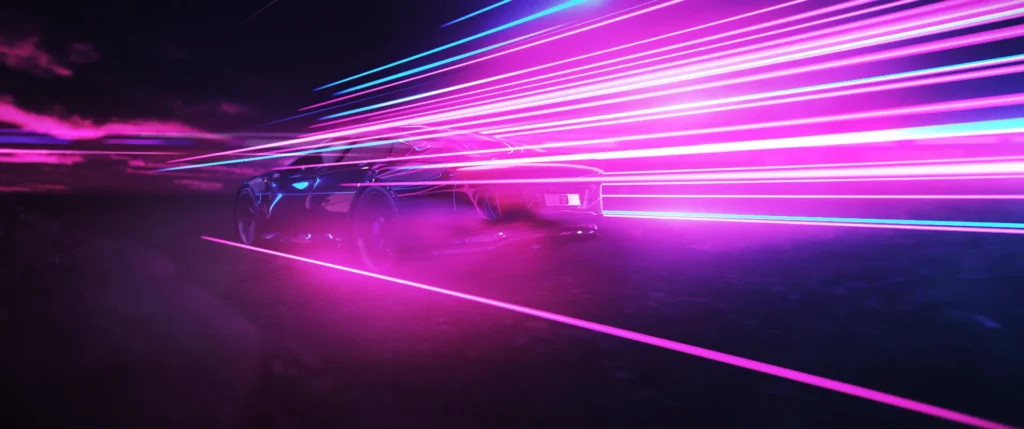styleframe for qt's Outrun Automotive Industry Animation production demonstrating light trail visual effects.