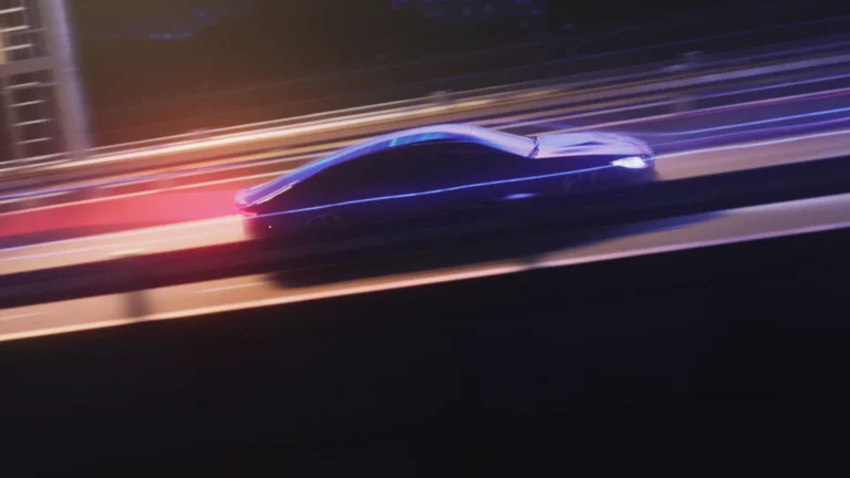 styleframe for qt's animation production demonstrating an electric car drives through a city.