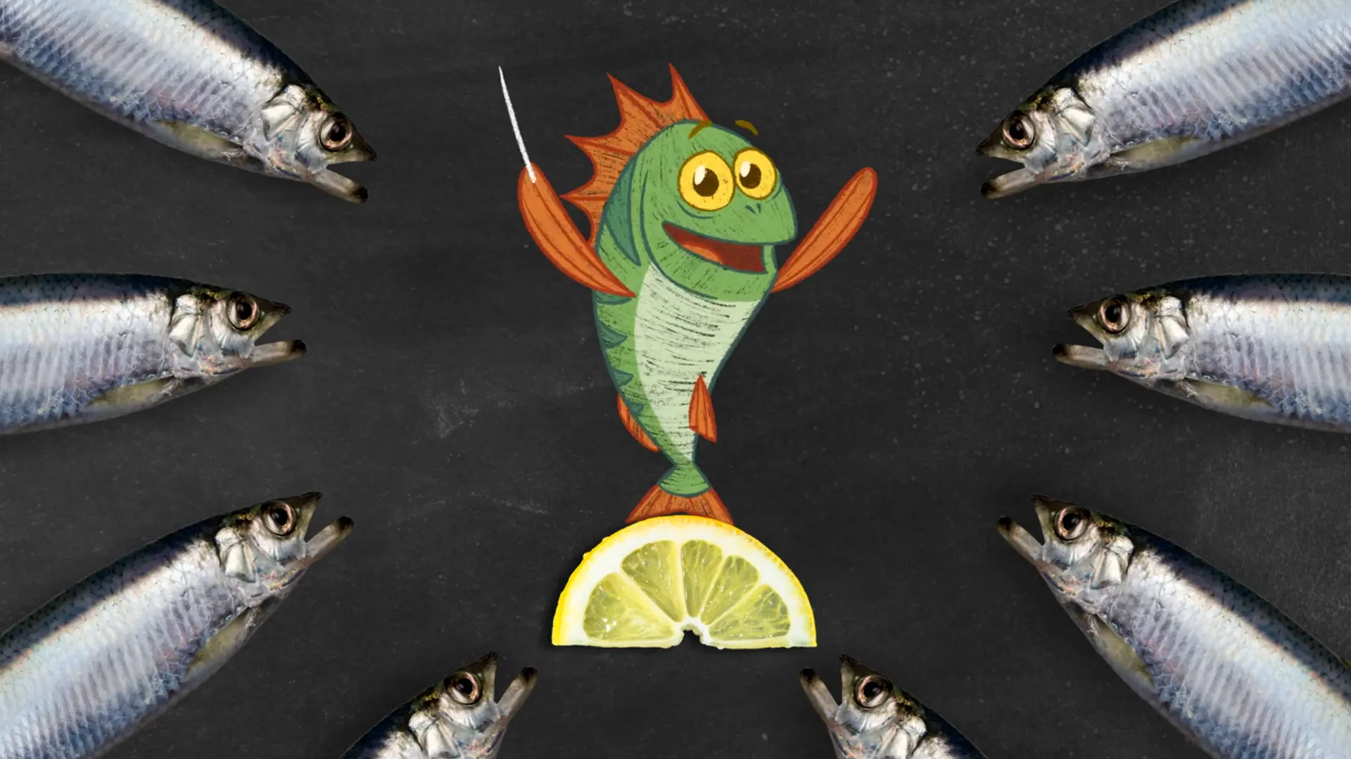 An image with the 2D illustrated and animated character, Perch, from the ad for K-Citymarket called Kalakaverit.