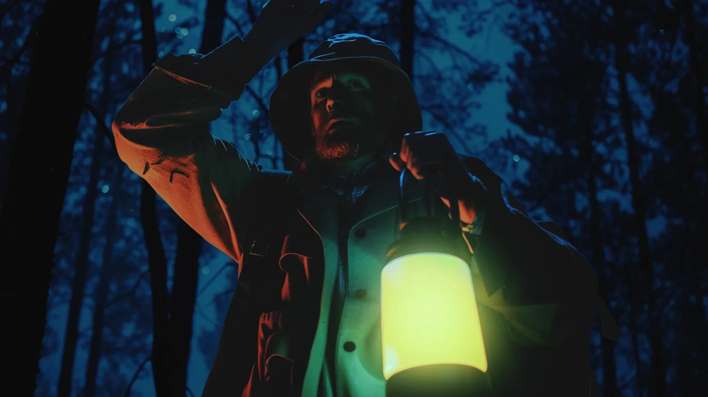 A man is standing in the woods with a lantern at night. He is searching for something. How to create high-end 3D animations?