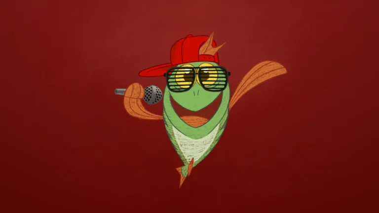 This is Mc Ahven. One of a group of Fish Buddies (Kalakaverit), animated characters created for K-Citymarket Kalakaveri Remix campaign.