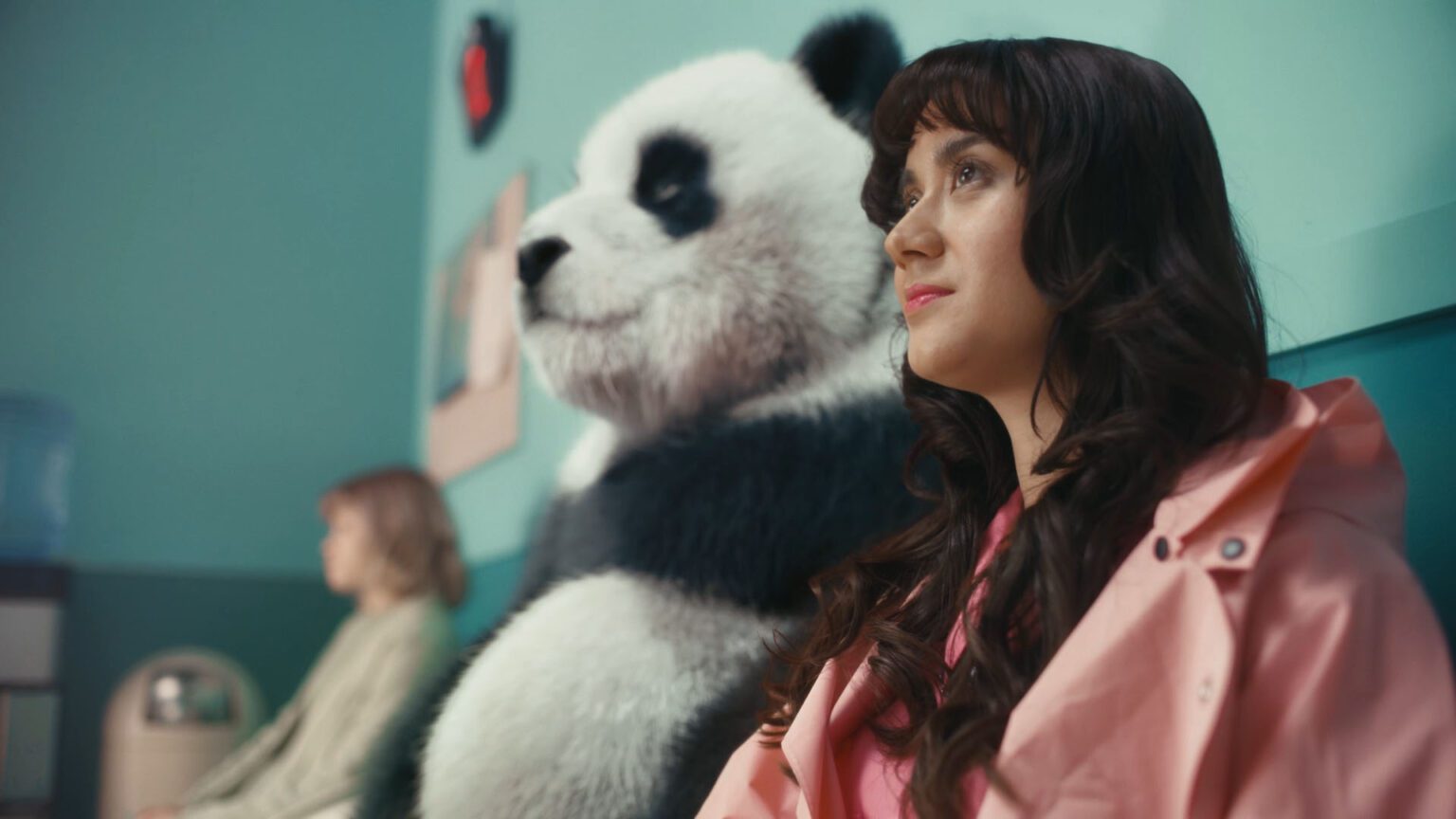 Still image from the ad made for Orkla's Panda line of sweets. 3D animals were used in the production, in this case a panda made with 3D animation.