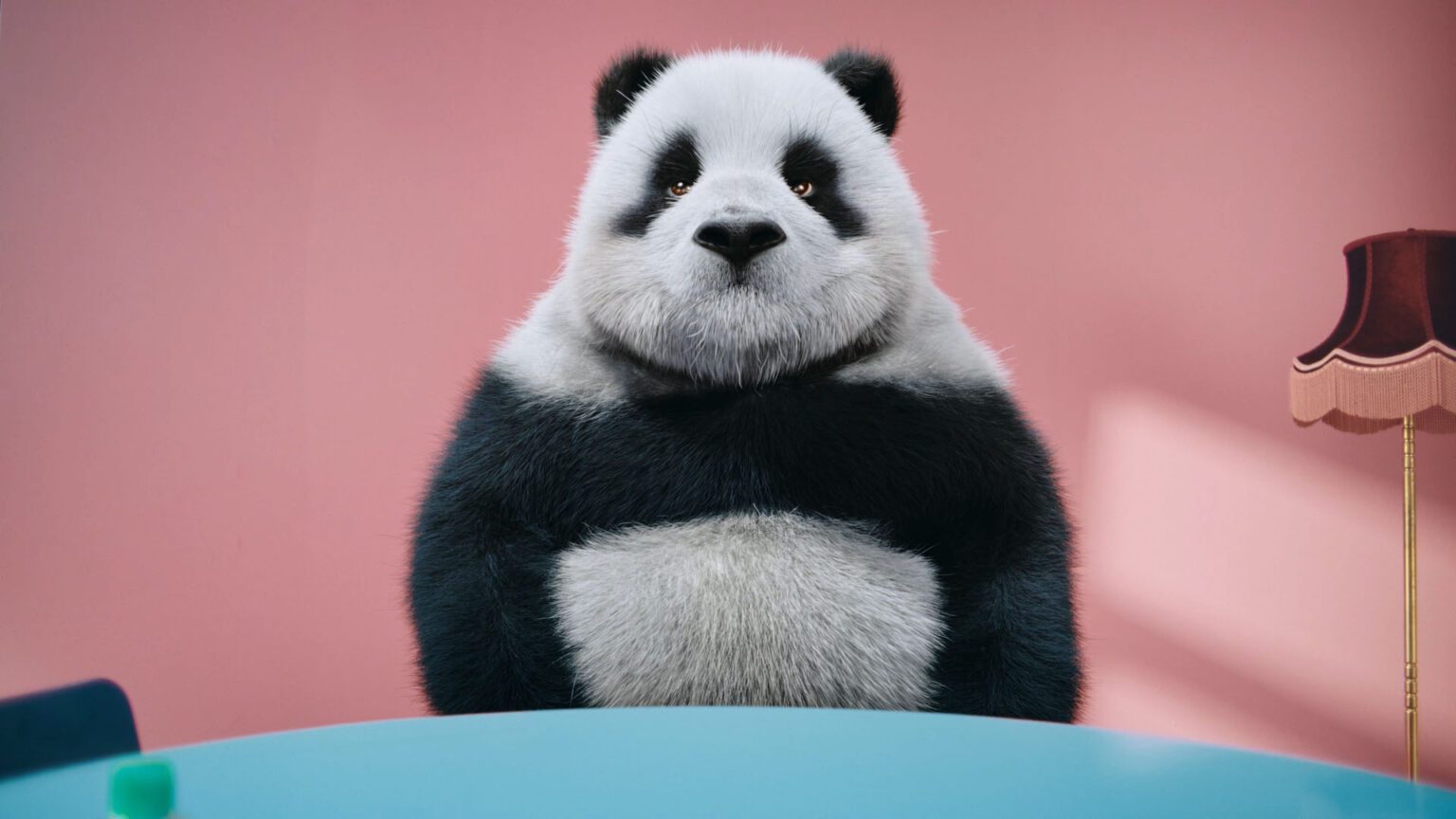 A still image of a panda, made with 3D graphics.
