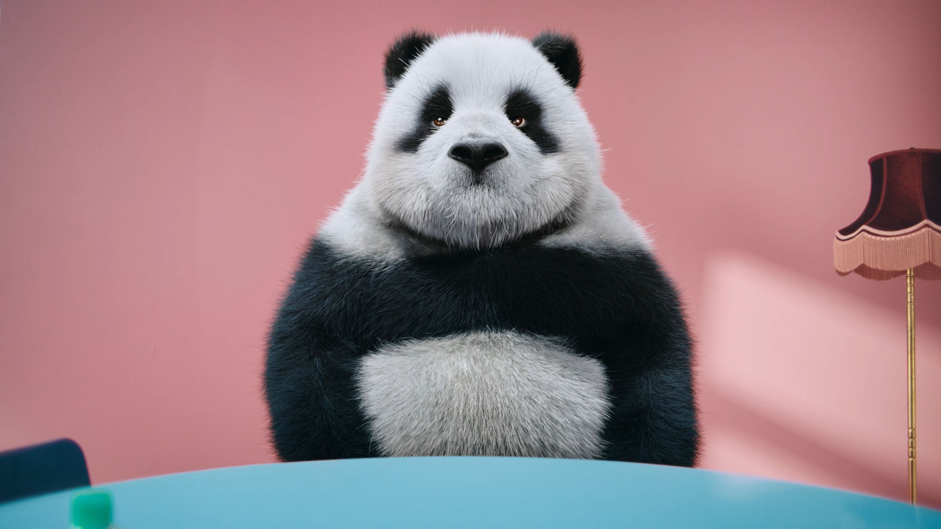 A still image of a panda, made with 3D graphics.