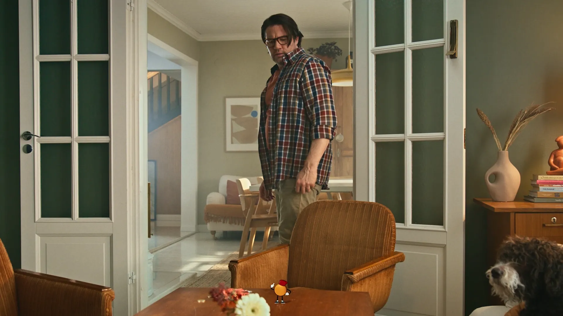 A still frame from a film with a animated coin character made using 3D animation with 2D style. A commercial for K-Citymarket Euron Päivät.