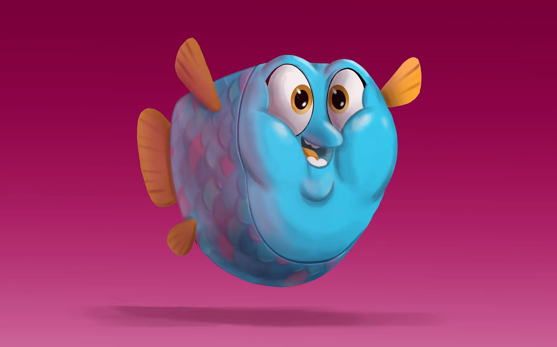 Final character design version of the blowfish for the 3D character animation project we made for DNA.