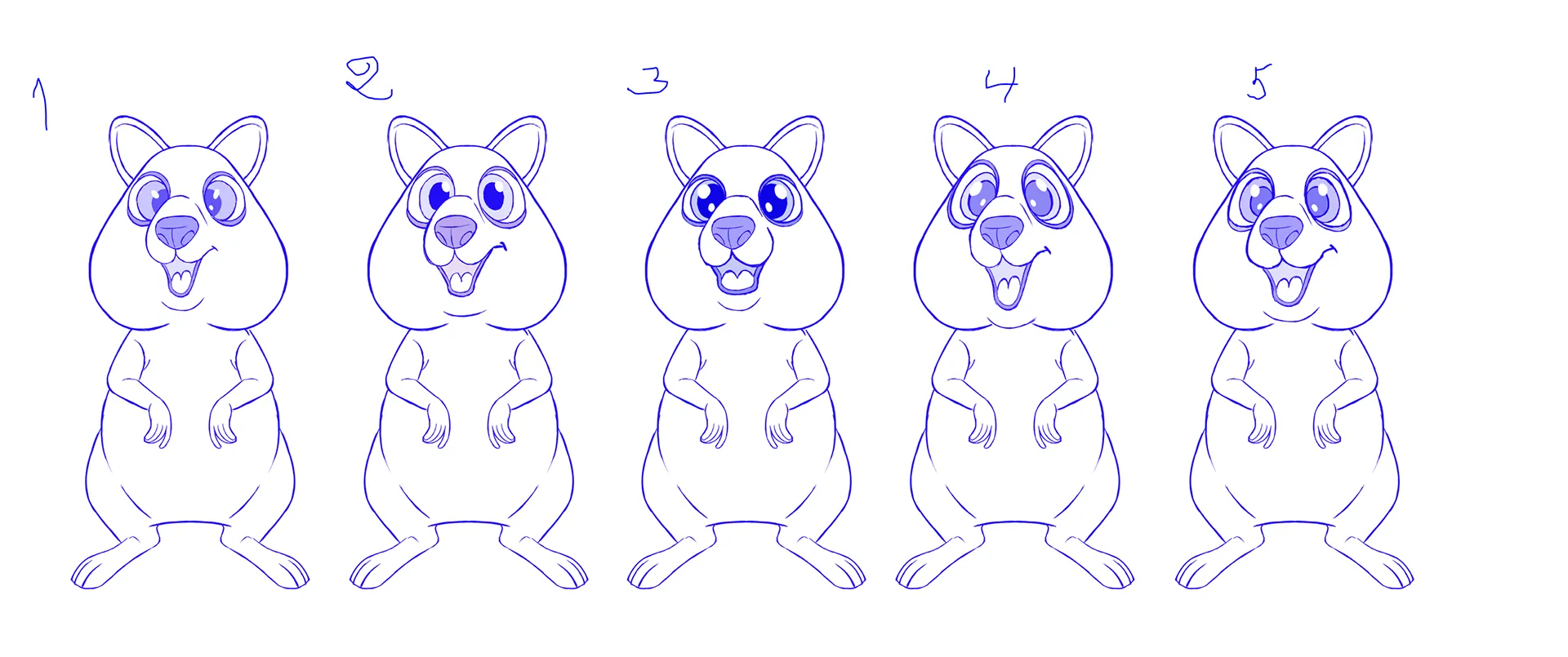 Character design sketches for the Quokka character - a part of the 3d character animation project we made for DNA.