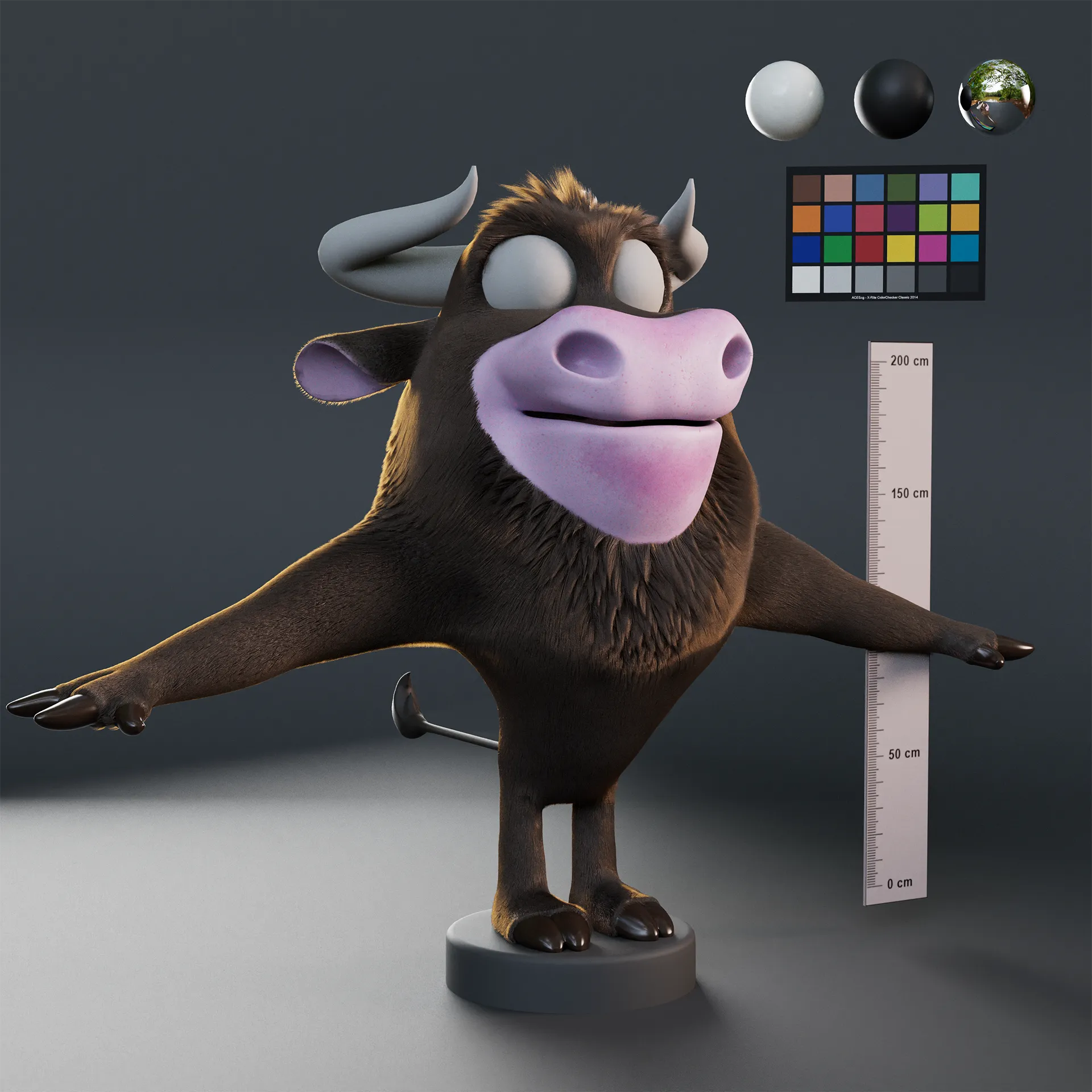 Look development stage render of the bull character made for the 3d character animation project for DNA.