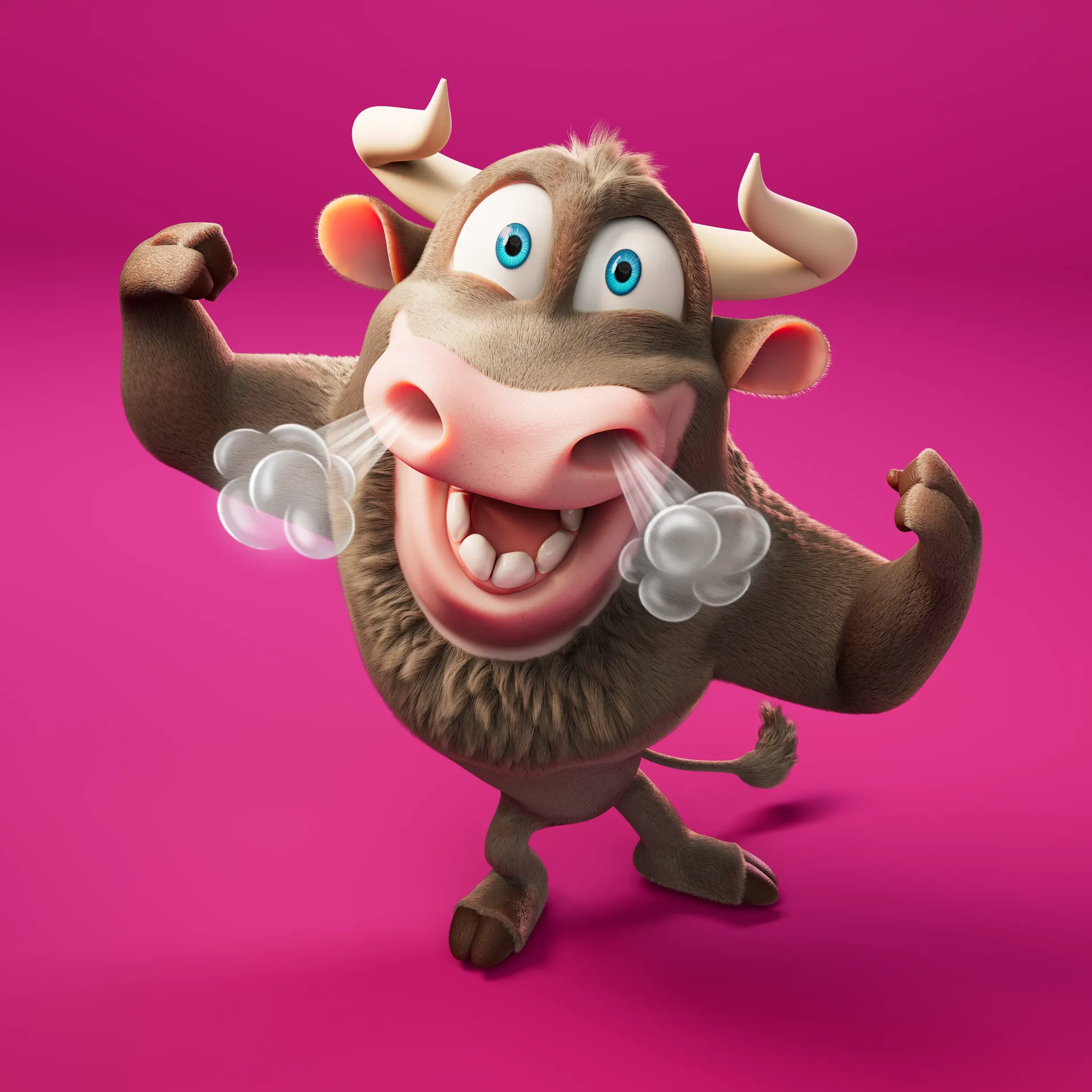Final retouched image of the 3D character animation project we made for the Finnish teleoperator DNA. This Bull character is a high resolution still image that was also produced for the campaign.