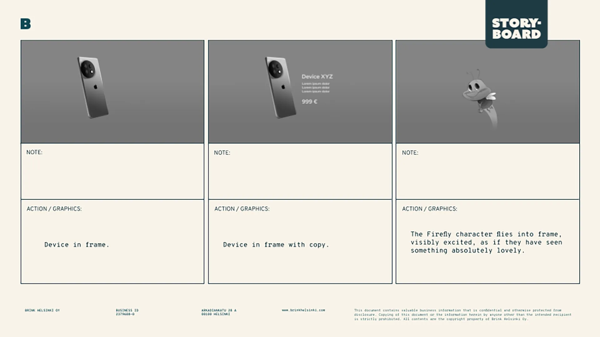 storyboard page for the DNA characters production.