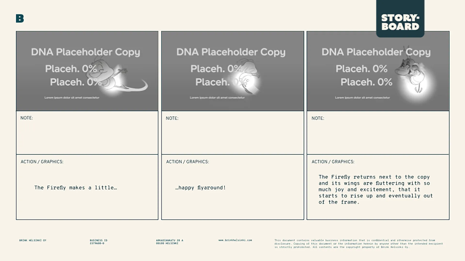 storyboard page for the DNA characters production.