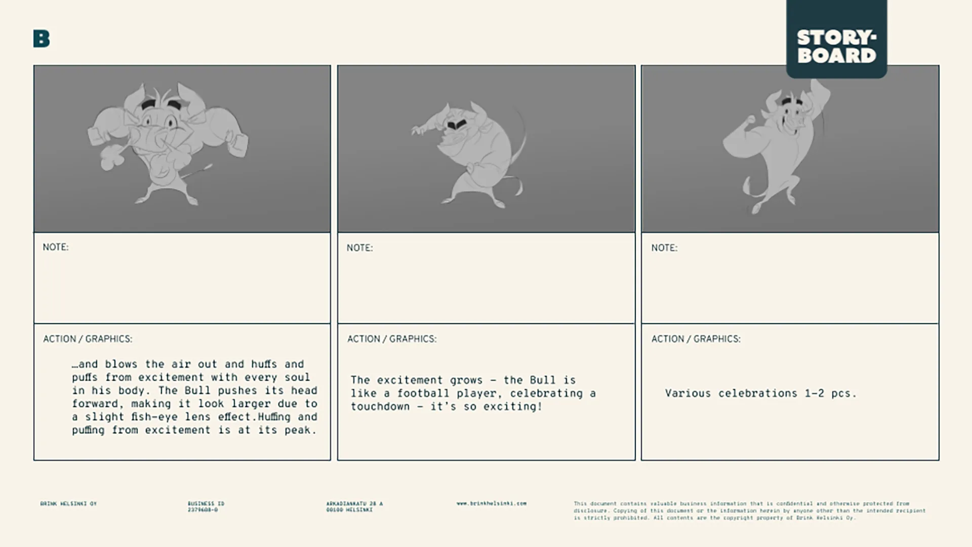 storyboard page for the DNA characters production.