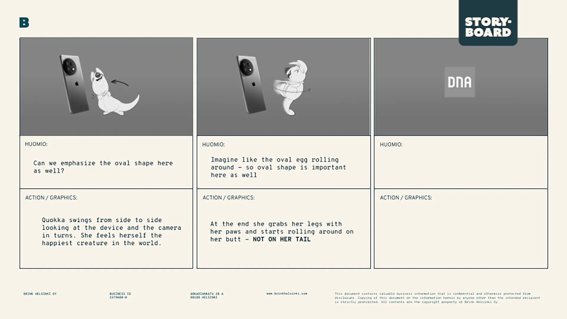 Storyboard page for the Quokka animation.