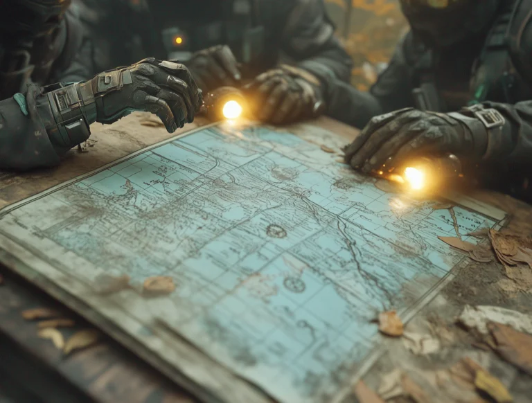 Featured image for a blog post titled Writing in Format. There is a map in the image with characters with small flashlights studying it.