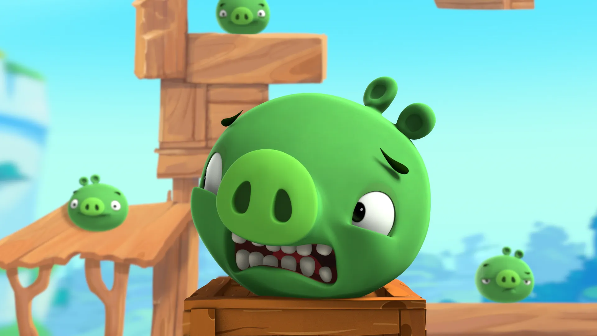 A screenshot from the Branded Entertainment project made for Rovio. A still image from Angry Birds Slingshot Stories, a 3D animated YouTube series.