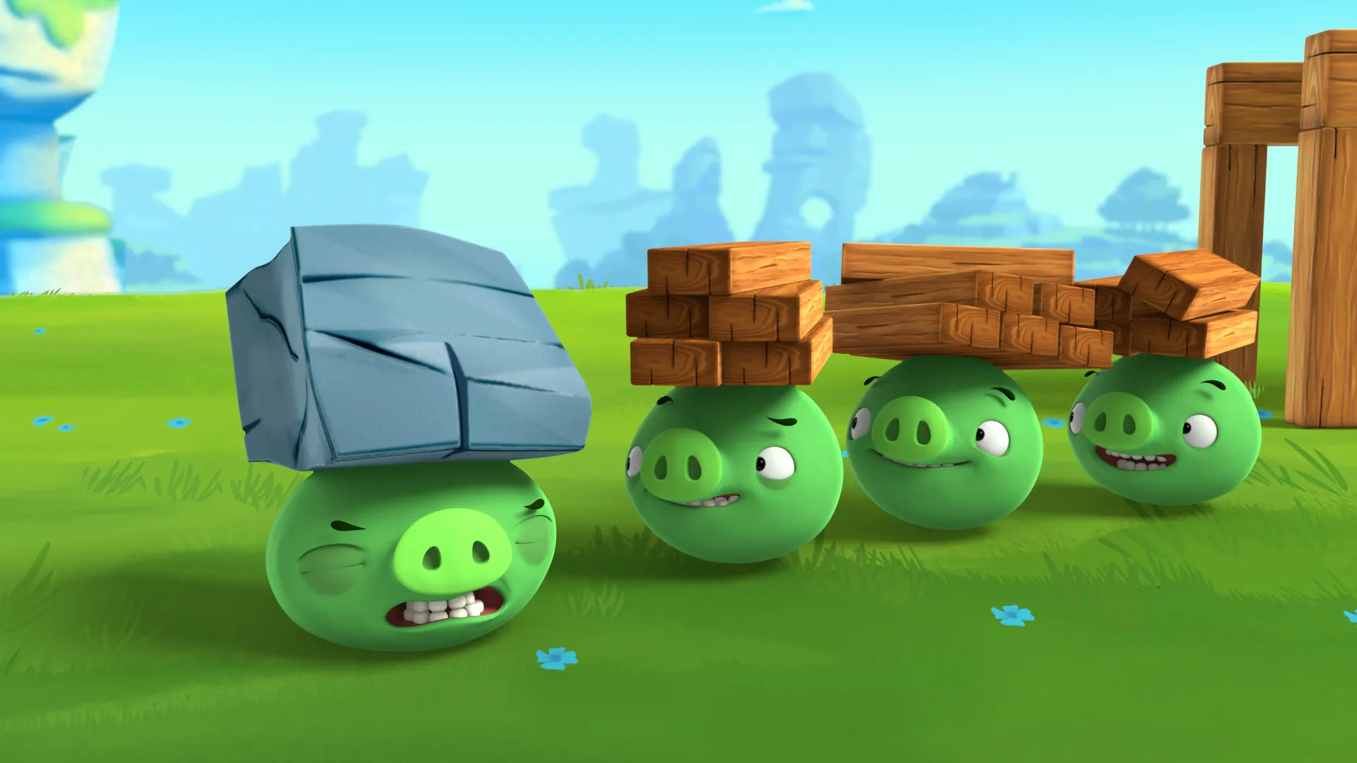A screenshot from the Branded Entertainment project made for Rovio. A still image from Angry Birds Slingshot Stories, a 3D animated YouTube series.