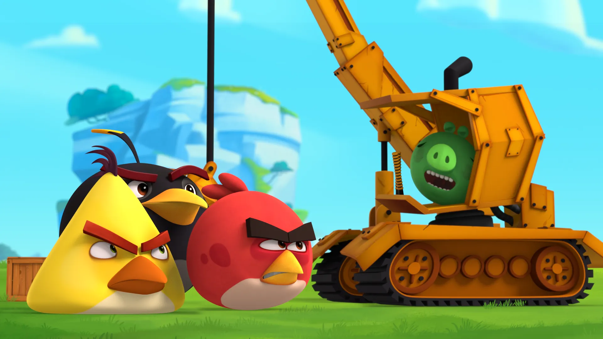 A still image from Angry Birds Slingshot Stories, a 3D animated YouTube series.