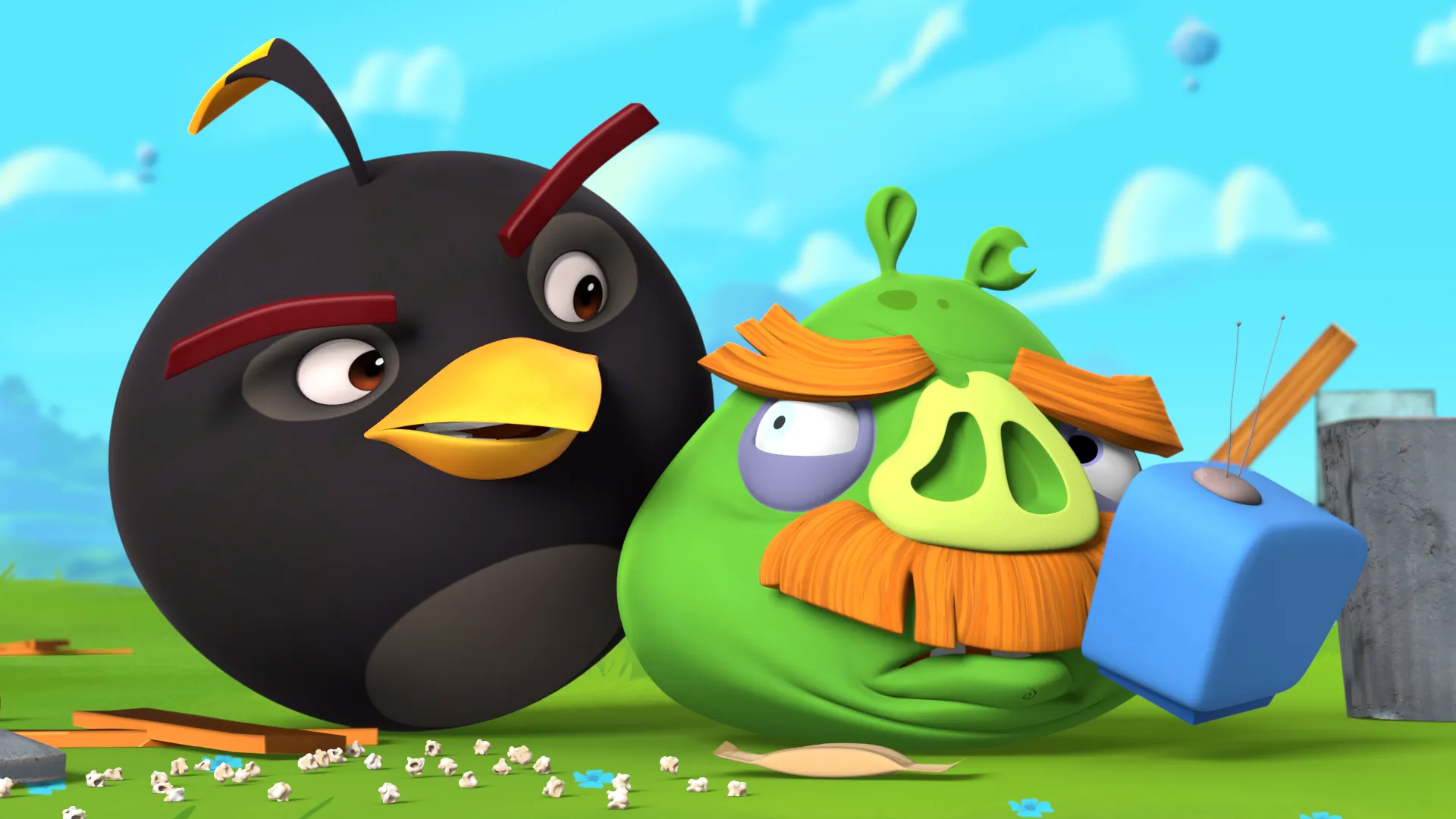 A still image from Angry Birds Slingshot Stories, a 3D animated YouTube series.