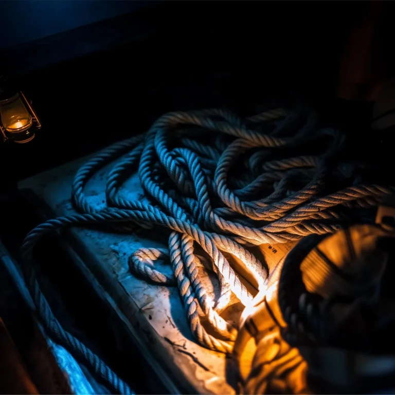 A featured image from the Brink Helsinki Blog post: Intertwining in Scriptwriting. In the image, there is an old camping table, with a pile of old rope lit by a lantern.