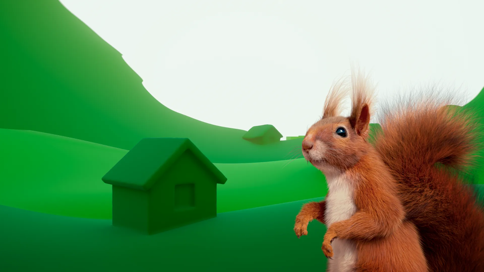 A frame grab from the Serla Brand Animations project, featuring a photorealistic animated squirrel.