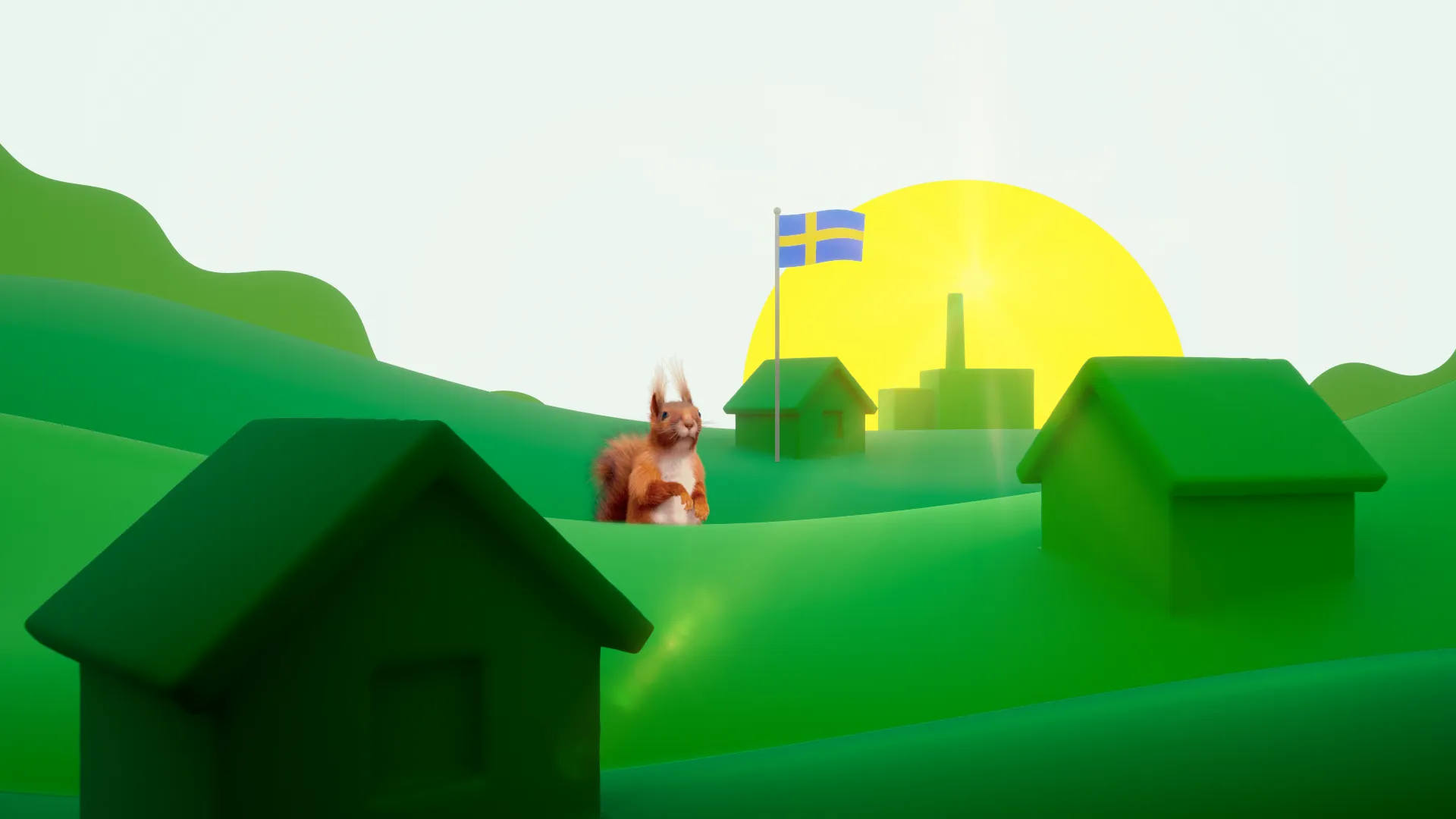 A frame grab from the Serla Brand Animations project, featuring a photorealistic animated squirrel.