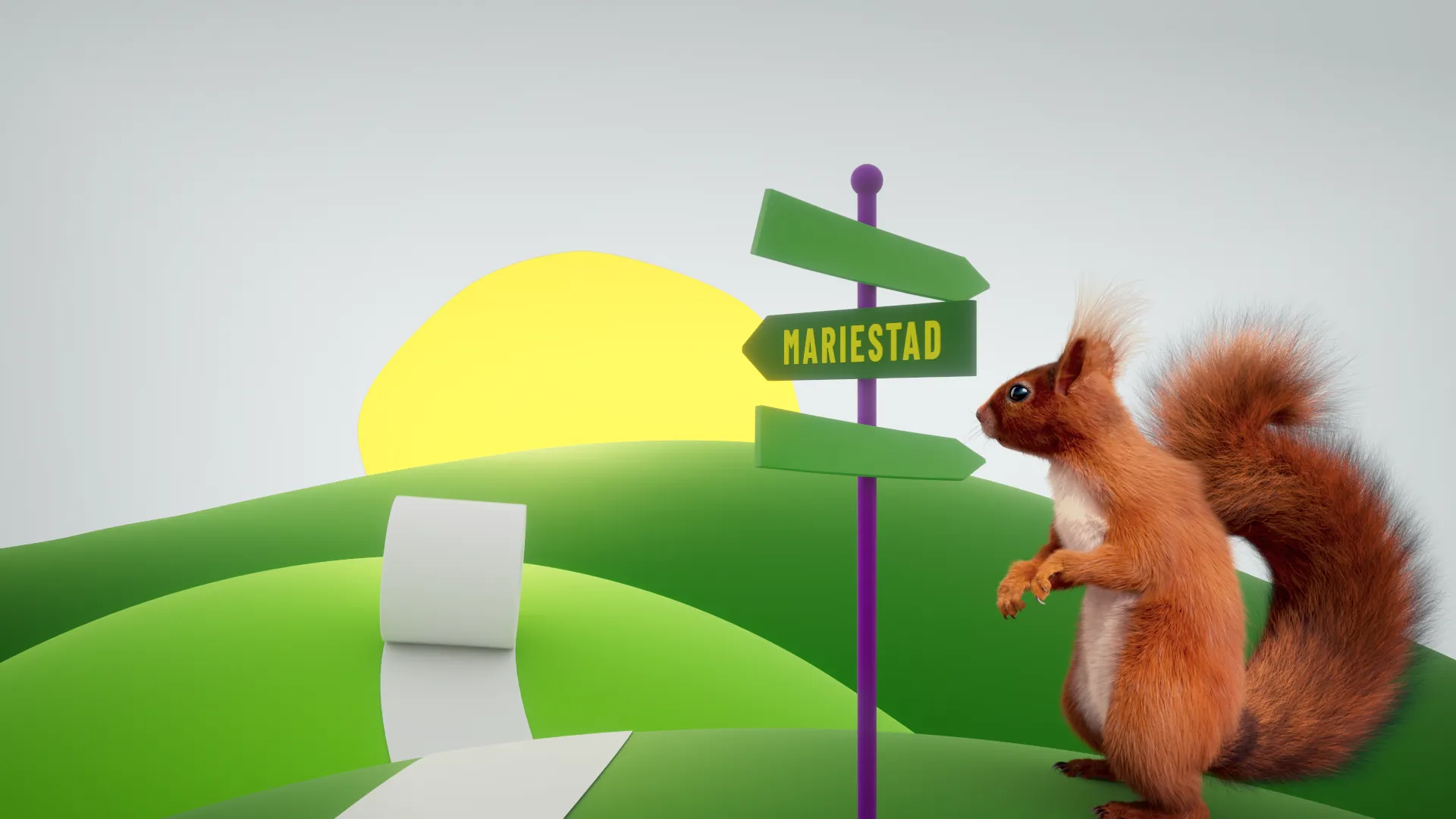 A frame grab from the Serla Brand Animations project, featuring a photorealistic animated squirrel.