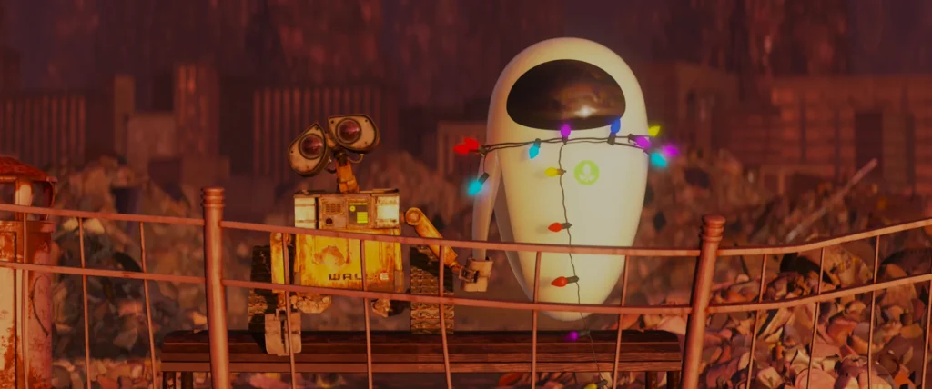 An image from the Brink Helsinki Blog Post: Cinematography in Animation, demonstrating the composition technique centered composition using a still frame from the Disney Pixar movie Wall-E