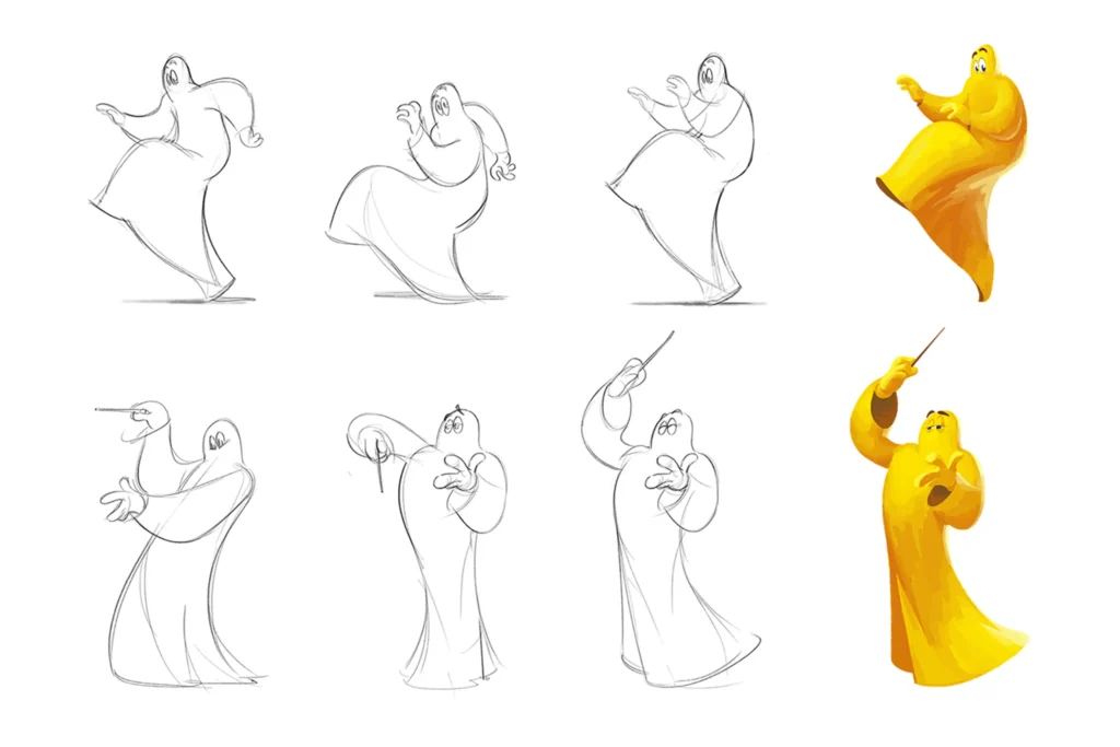 An image from the Brink Helsinki Blog Post: Character Design for Animation. The image is a character expression sheet.