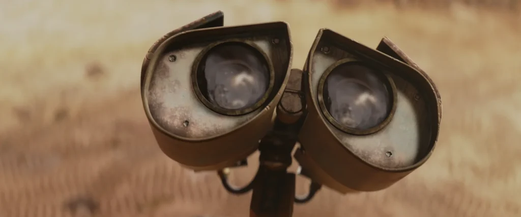 An image from the Brink Helsinki Blog Post: about shot sizes in animation. The image an extreme close-up shot of the Disney Pixar movie WALL-E.
