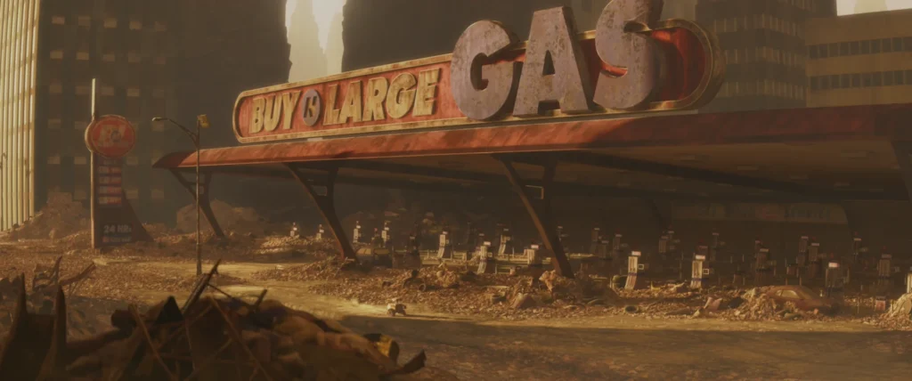 An image from the Brink Helsinki Blog Post: about shot sizes in animation. The image is an extreme wide shot of the Disney Pixar movie WALL-E.