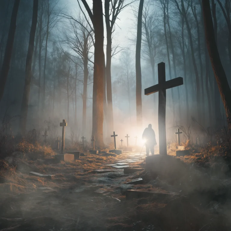 Featured image of the Brink Helsinki Blog Post: Kill Your Darlings. In the image, there is a mysterious foggy forest graveyard.