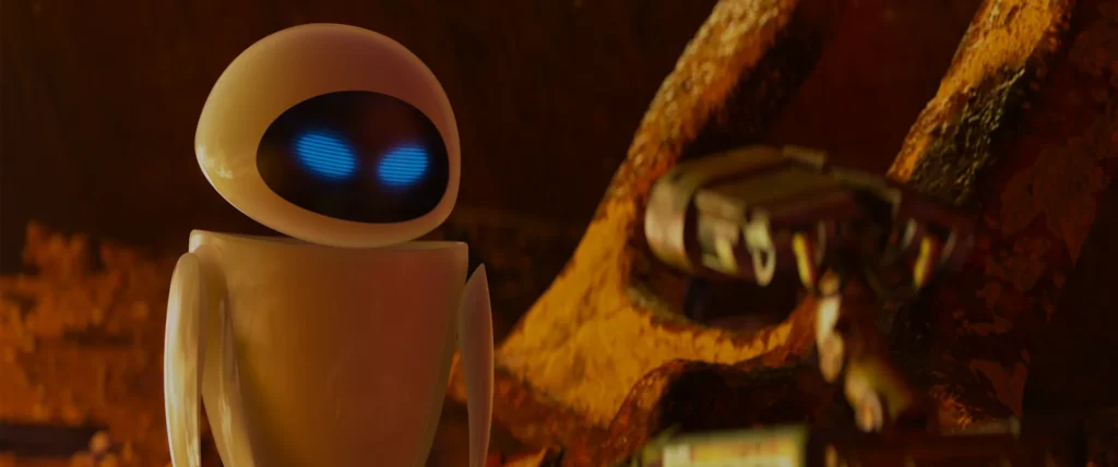 An image from the Brink Helsinki Blog Post: about shot sizes in animation. The image a medium shot of the Disney Pixar movie WALL-E.