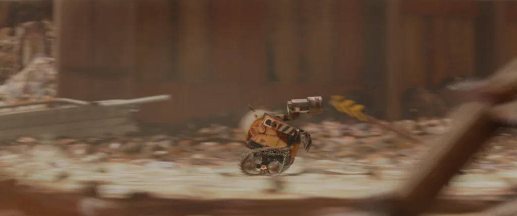 An image from the Disney Pixar feature animation WALL-E demonstrating shutter speed induced motion blur.