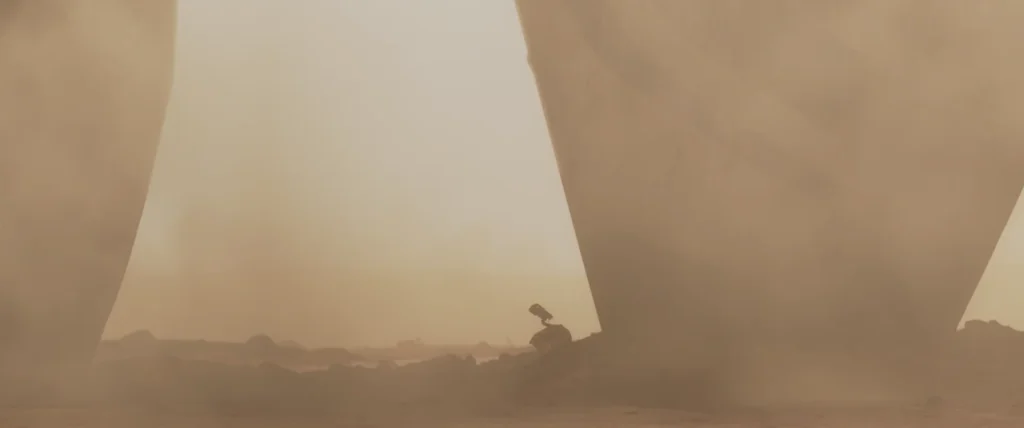 An image from the Brink Helsinki Blog Post: Cinematography in Animation, demonstrating the composition technique called negative space using a still frame from the Disney Pixar movie Wall-E