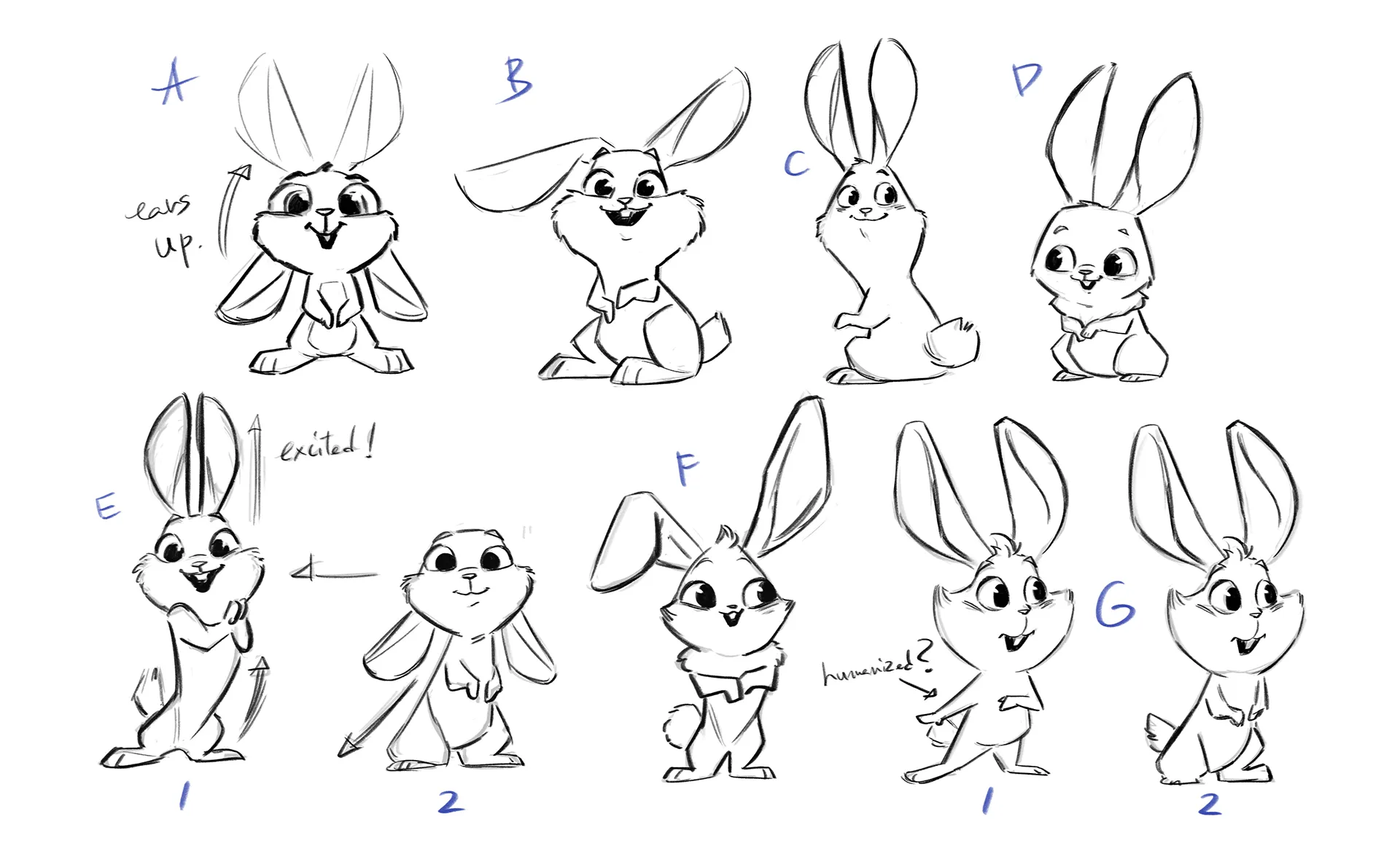 Character design process images for our case study for DNA called Joyful Animals.