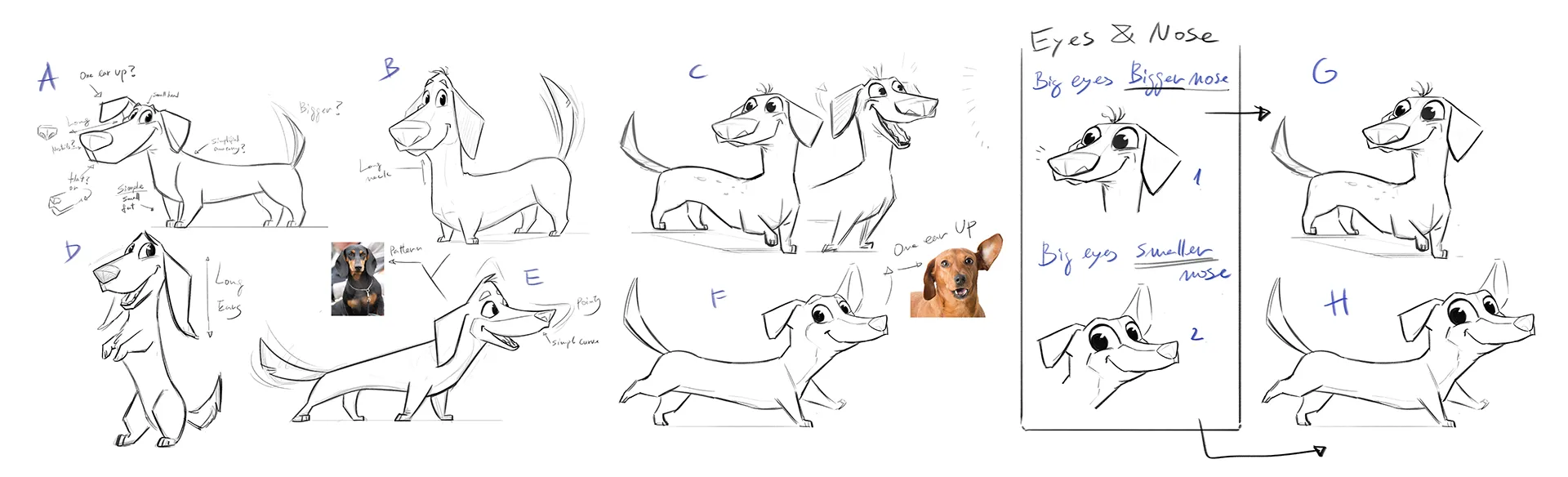 Character design process images for our case study for DNA called Joyful Animals.